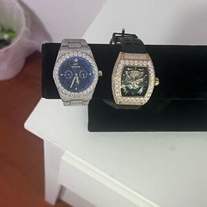 Silver and Gold Men's Watch Set with Blue and Black Dials … iced out 💎